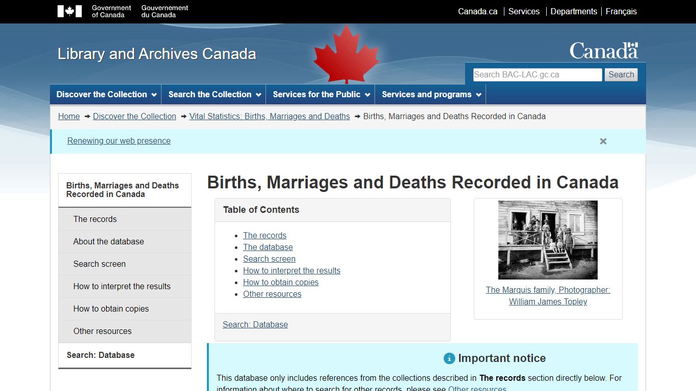 Births, Marriages and Deaths Recorded in Canada - Library ...